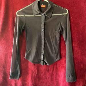 Sheer Brown Button Up Collared Blouse Small